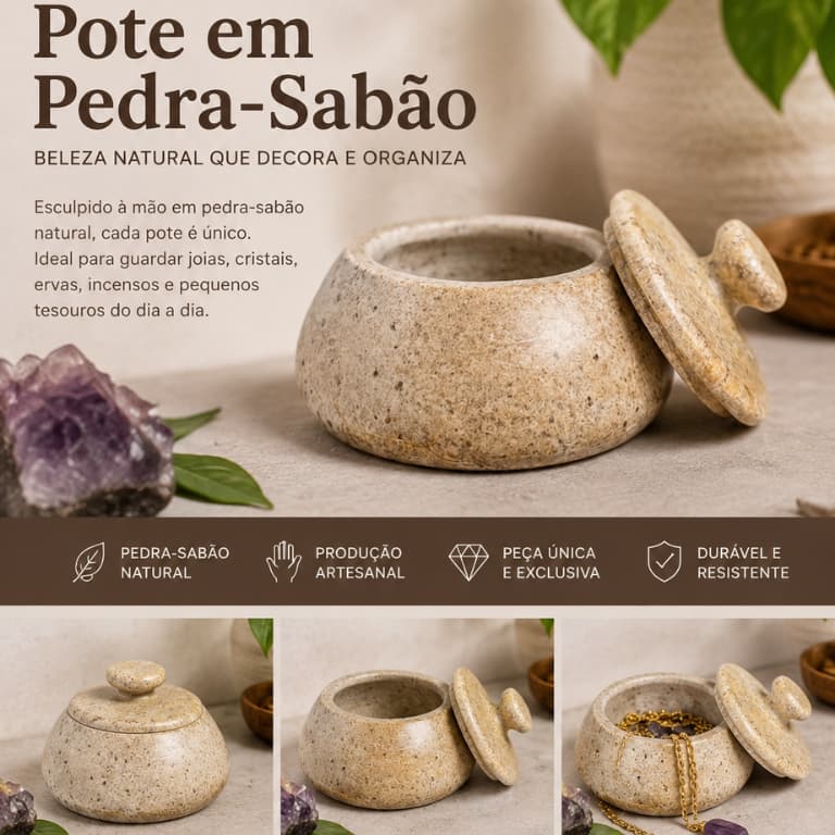 Mini Pote Jóia Pimenteira em Pedra Sabão Natural com Tampa Esculpido à Mão Decoração Rústica