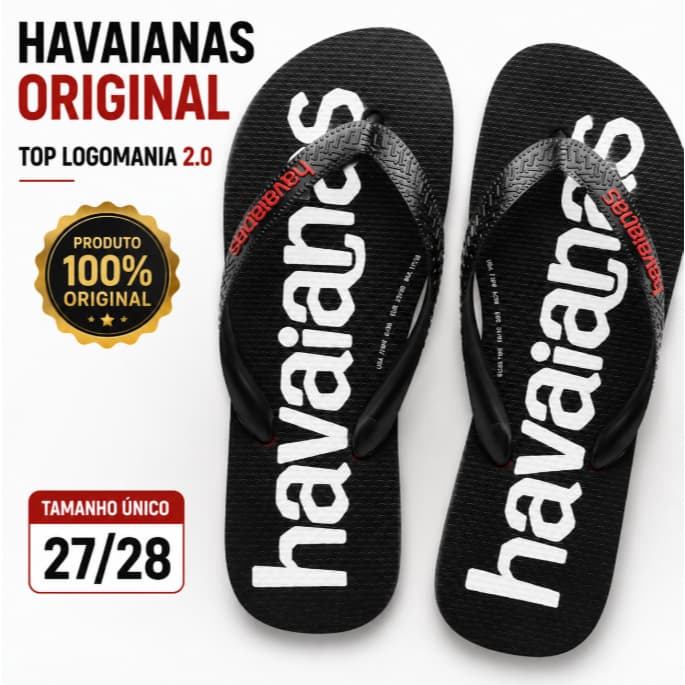 Havaianas Top Logomania 2.0 Original Preto Vermelho Rubi Infantil 27/28