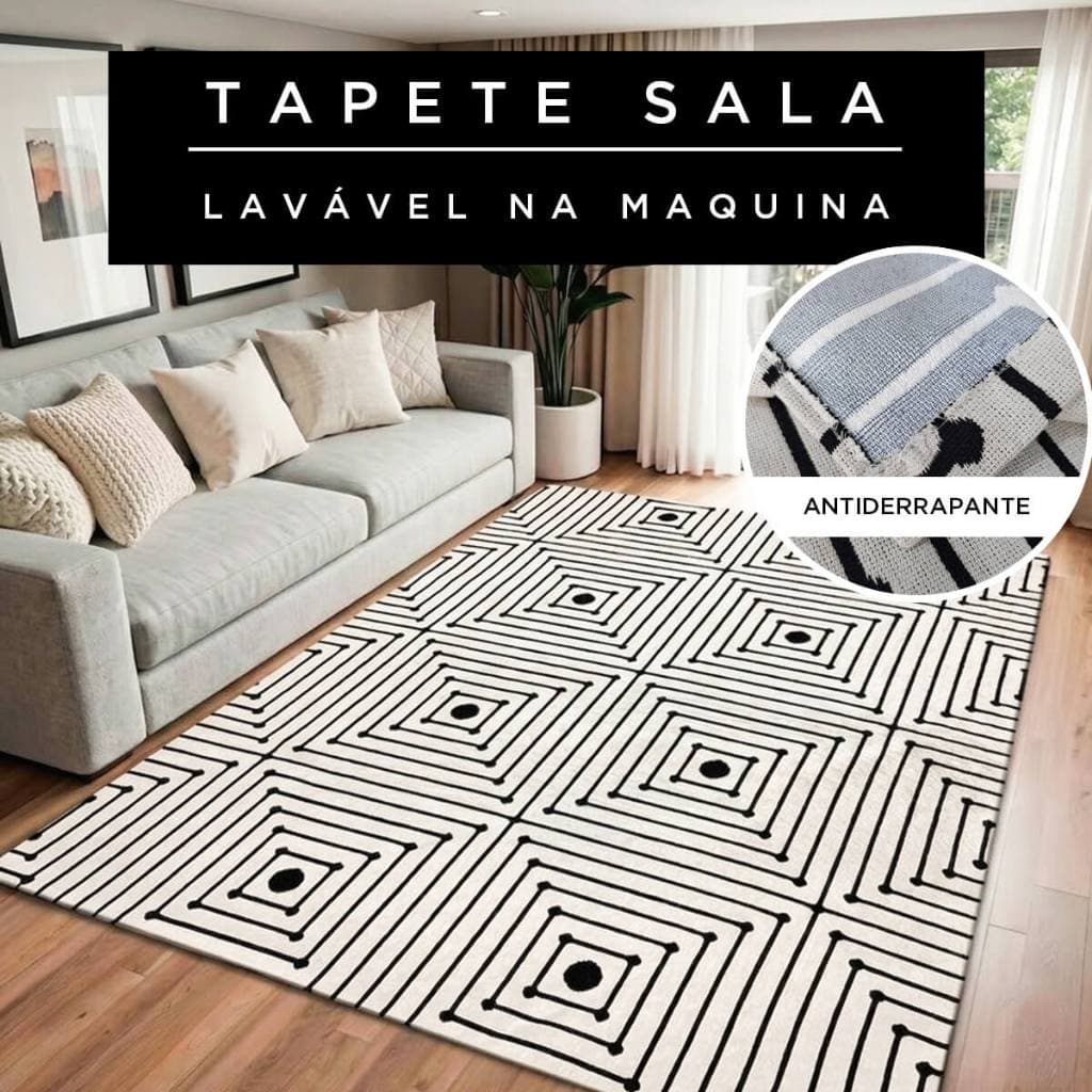 Tapete Sala Quarto Antiderrapante 1,00m x 1,50m Lavável em Máquina Algodão Modelo Domus Várias Cores