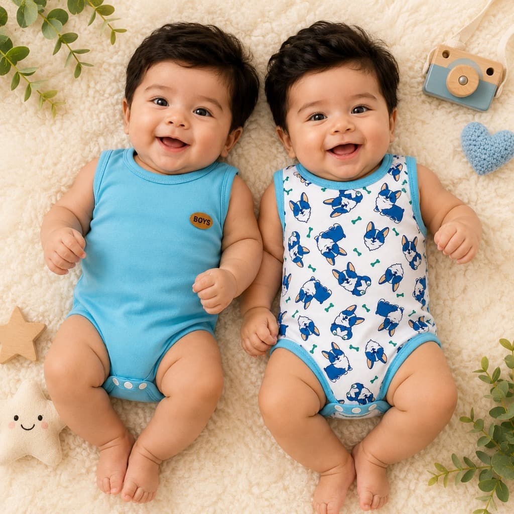 Kit 2 Body Bebê Menino Estampa Divertida para Verão