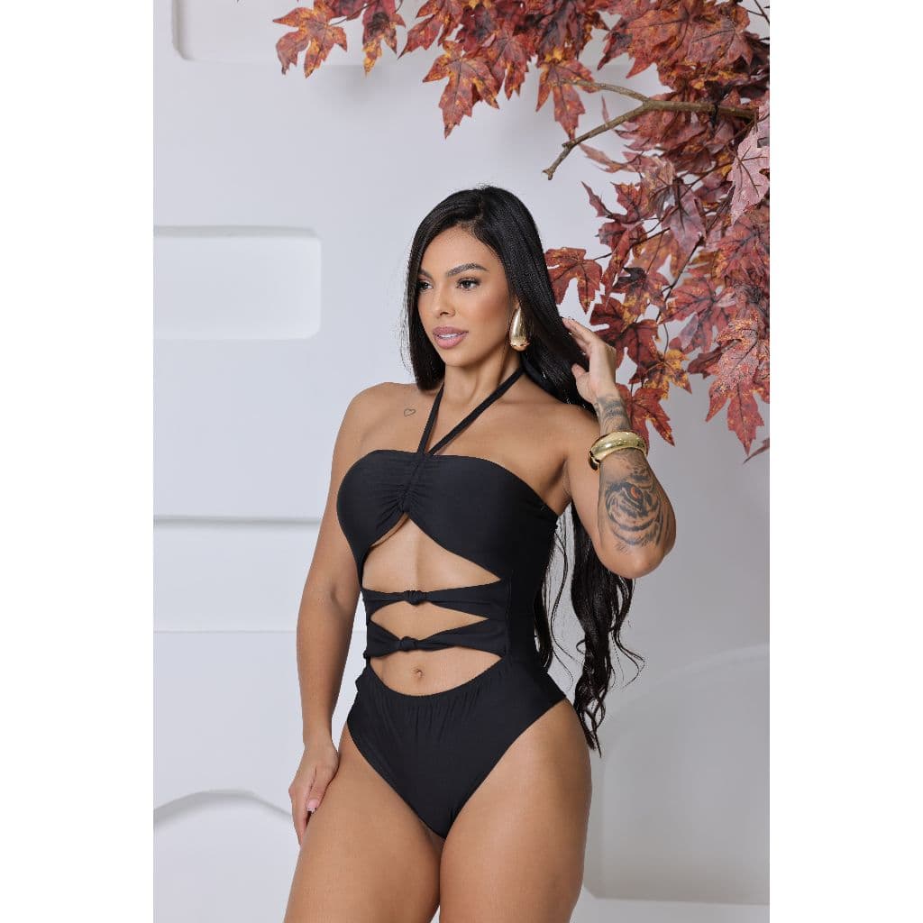 Body Feminino com amarração recortes 3 tiras suplex