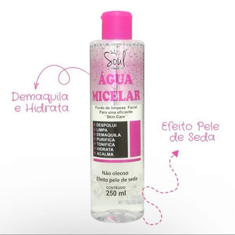 Água Micelar Soul Cosméticos 250ml - Limpeza Profunda e Não Oleosa