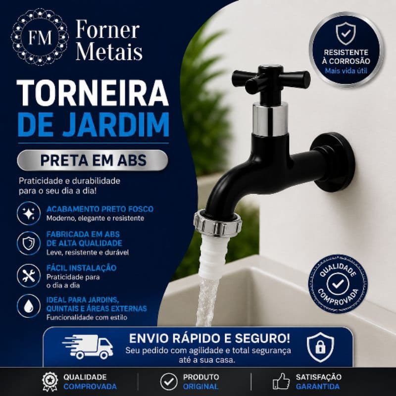 Torneira P/Tanque e Jardim  em ABS C/ Bico de 1/2 Cruzeta C31 ,PRETA Torneira Jardim Linha platic Novo