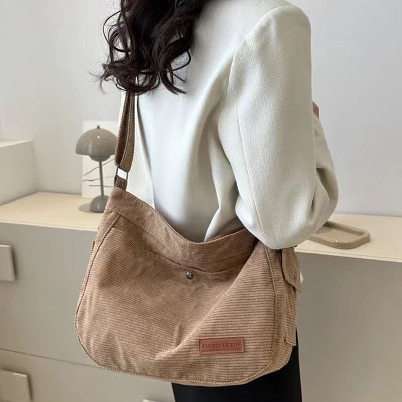 Bolsa Feminina Ombro Grande Capacidade Veludo Cotelê Casual Hobo Bag Moda Coreana Tiracolo Para Trabalho Faculdade