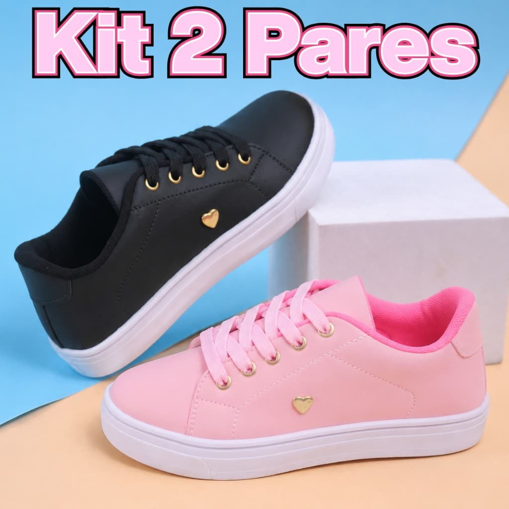 Kit 2 Pares Tênis Infantil Menina Casual Leve Macio Confortável Várias Cores Para Escola - Envio Imediato