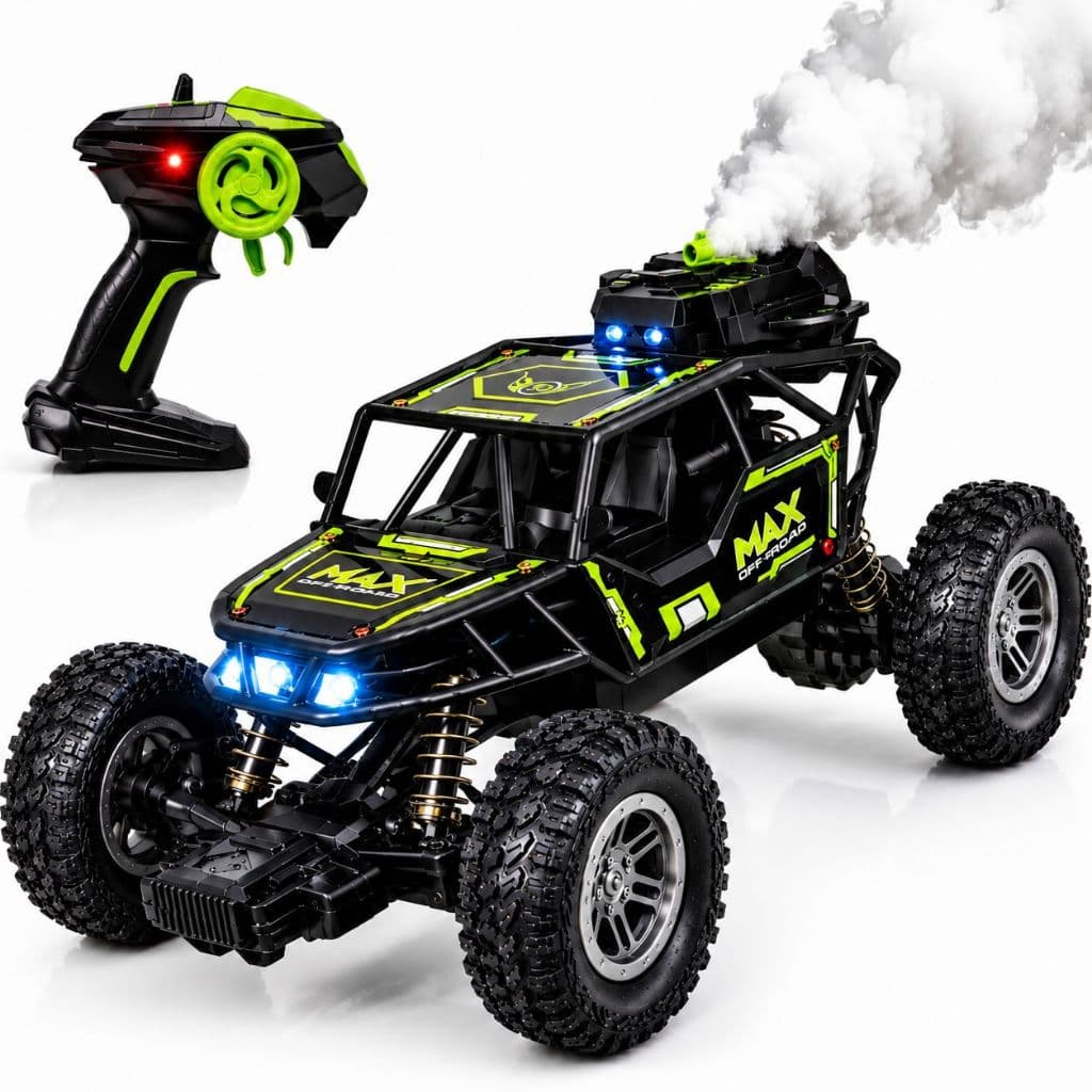 Carro Controle Remoto Off Road 4x4 Recarregável Com Fumaça Luzes LED Max Infantil