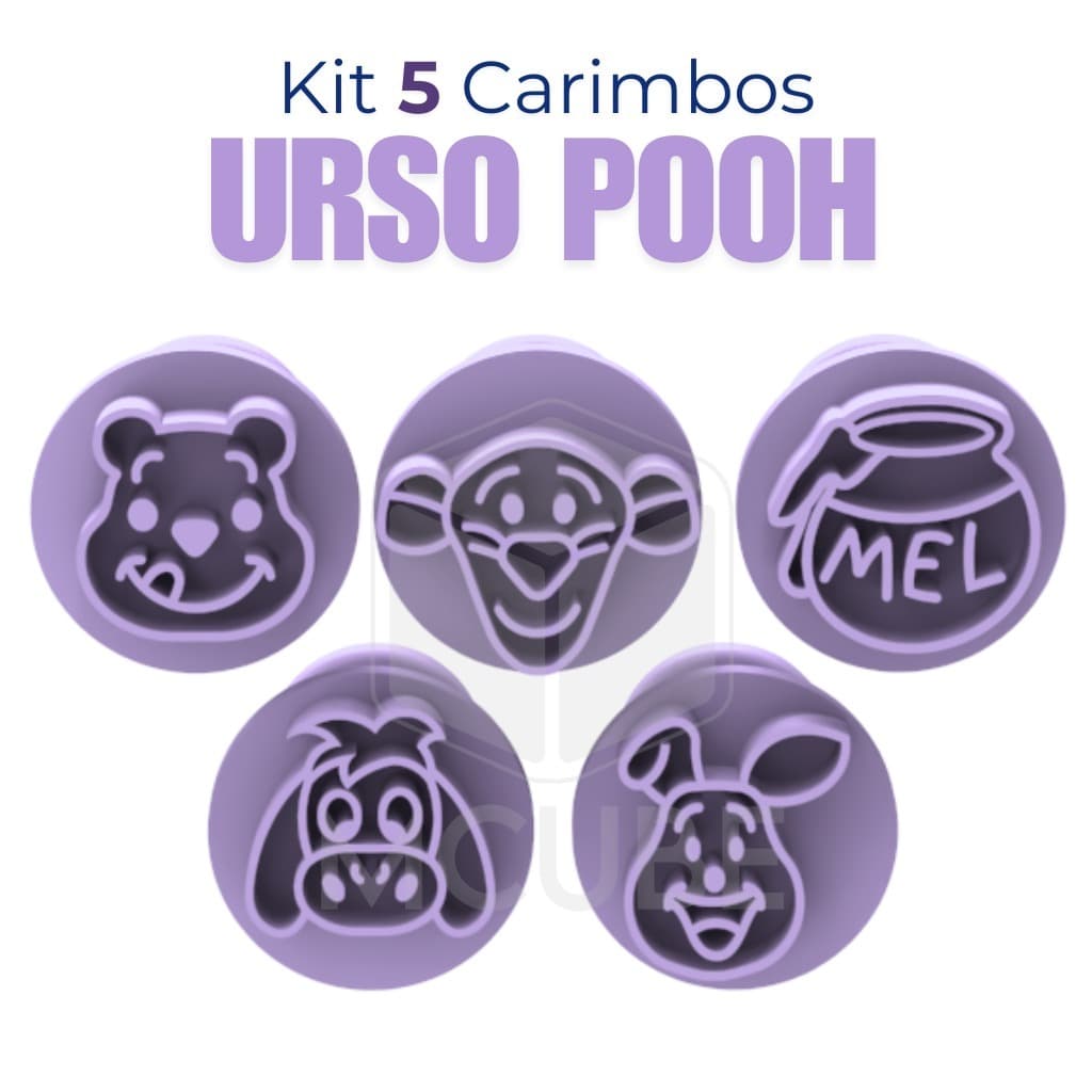Kit com 5 Carimbos para Docinhos e Brigadeiro - Tema Ursinho Pooh