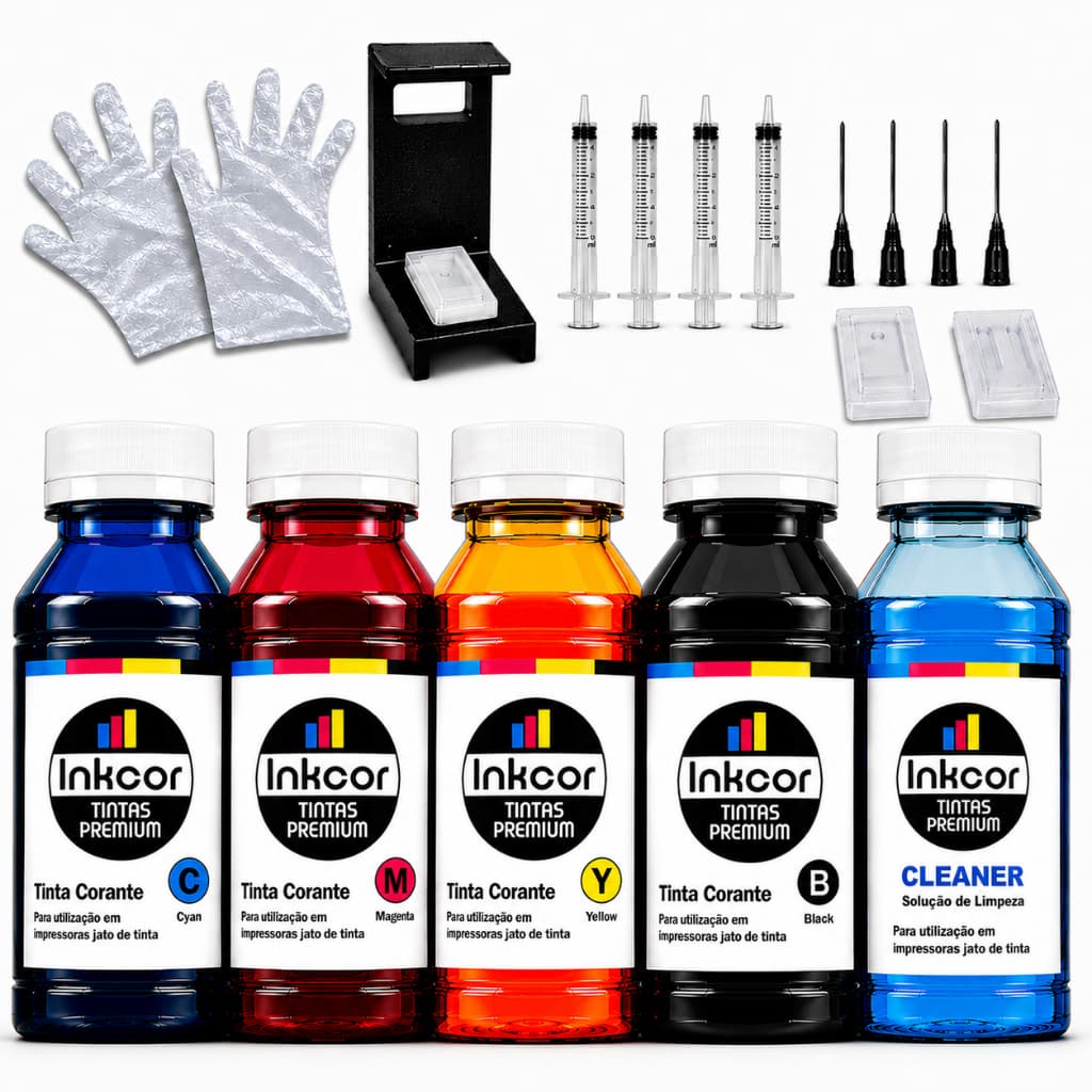 Kit Recarga Cartucho Inkcor Compatível  HP 668 668xl 667 667xl 664 664xl Tintas + Solução Limpeza