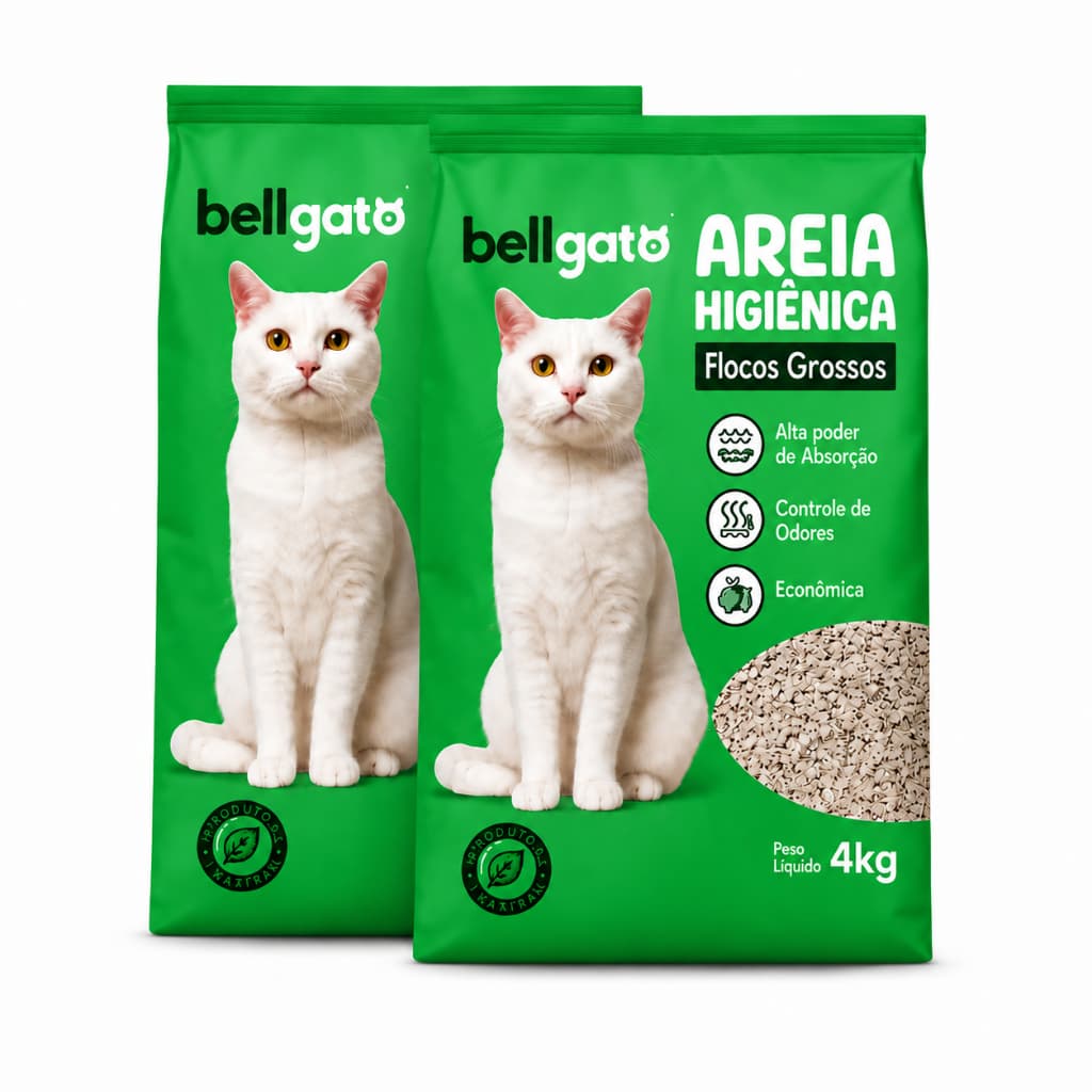 Kit 2 Areias Sanitárias Bellgato 4kg Flocos Grossos Controle de Odores 20kg