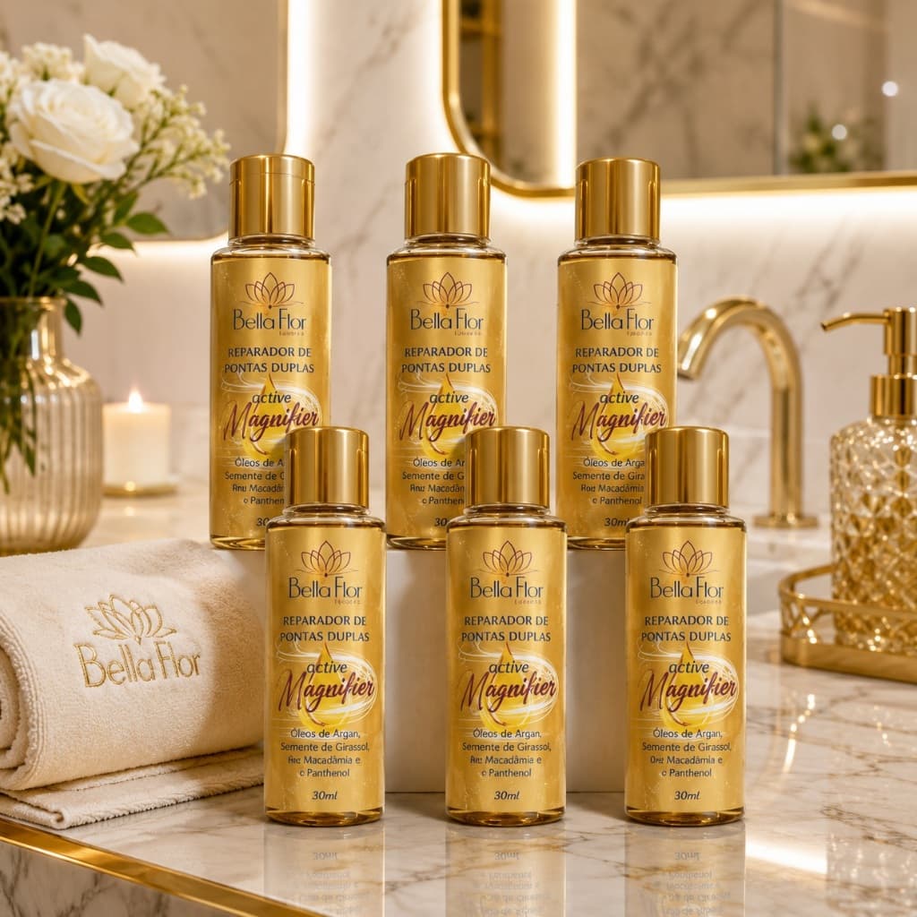 Kit 6 Finalizador e Reparador de Pontas Duplas Com Óleos Magníficos - 90ml Bella Flor Anti-Frizz Brilho Profissional