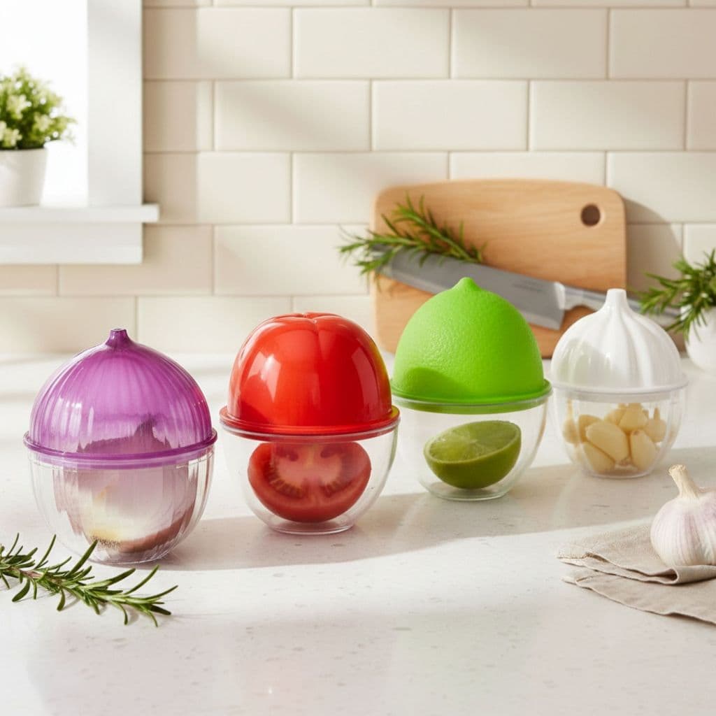 Kit 4 Potes Porta Metades Cebola Alho Limão Tomate Organizador Geladeira Cozinha