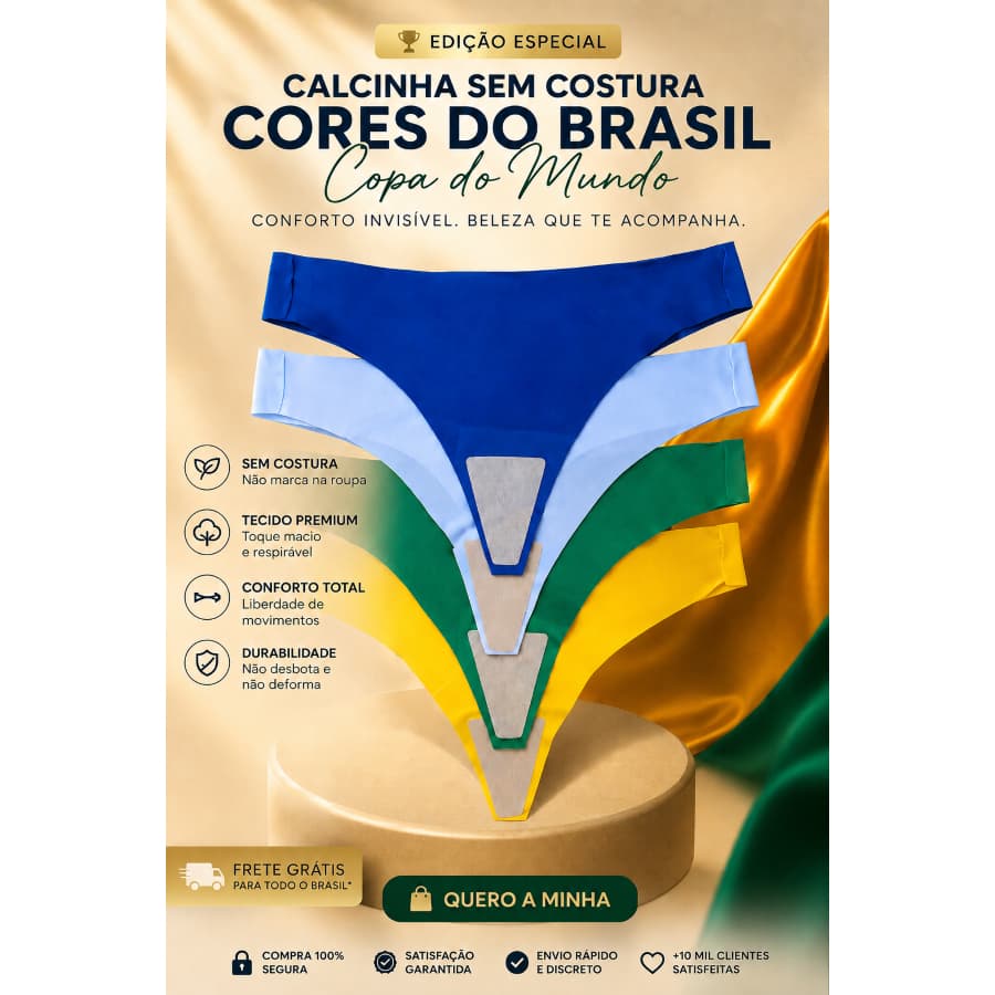 Kit Calcinha Cores Brasil Copa do Mundo Sem Costura Fio Dental