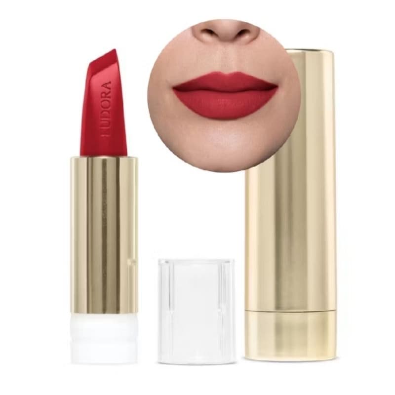 Batom Eudora Glam Amulips + Case Dourada Personalizada Vermelho Coragem ou Alaranjado Destemido