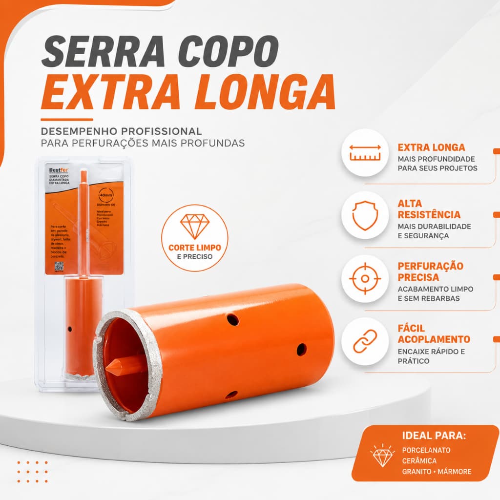 Serra Copo Diamantada Longa  Profissional Parede 65x150mm Bestfer
