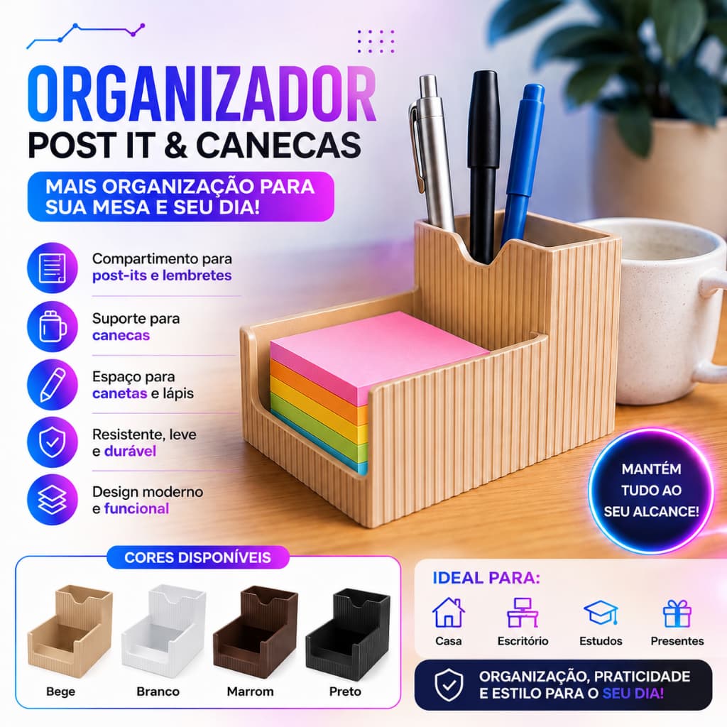 Organizador de Mesa para Post-it e Canetas 3D