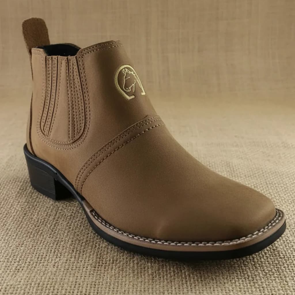 Bota Country Texana Bico Quadrado Cano Curto Baixo Bordado Desenho Cavalo Botina Ref 3040 Campolina