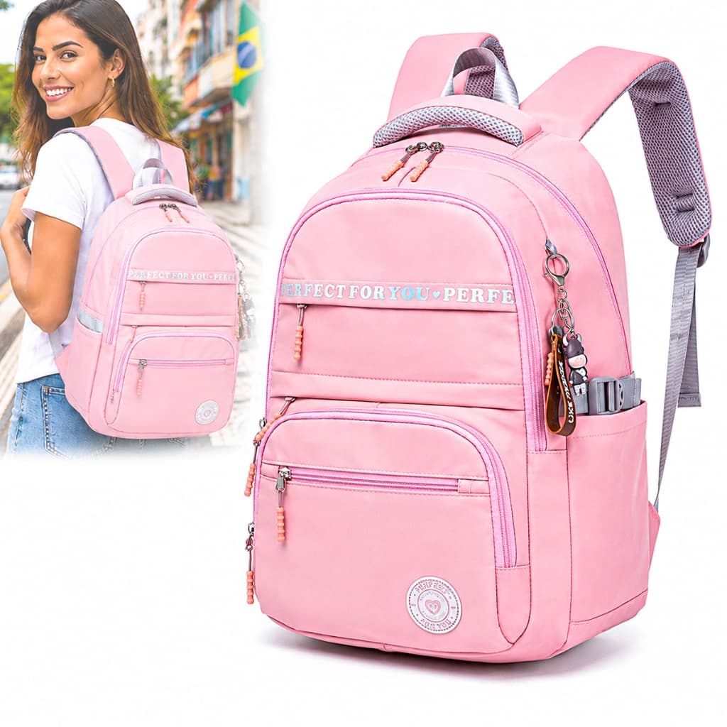 Mochila Bolsa Espaçosa Notebook Chaveiro Juvenil Faculdade Escola
