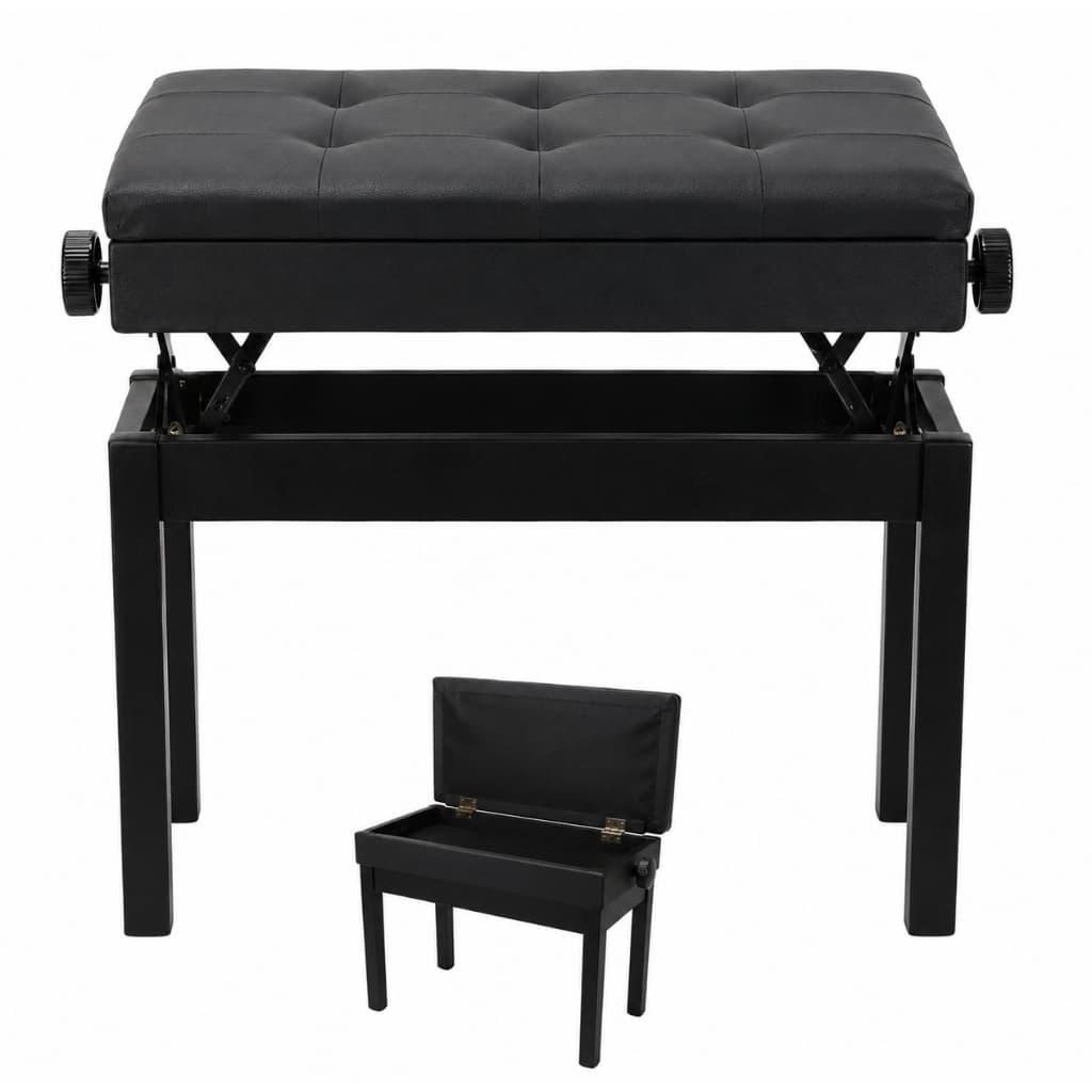 Banco de Piano Baú Banqueta Teclado Orgão Preto Com Regulagem