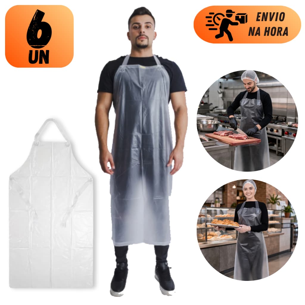 KIT 4 OU 6 AVENTAL DE VINIL TRANSPARENTE 1,20 x 70 cm IMPERMEÁVEL PARA COZINHA RESTAURANTE