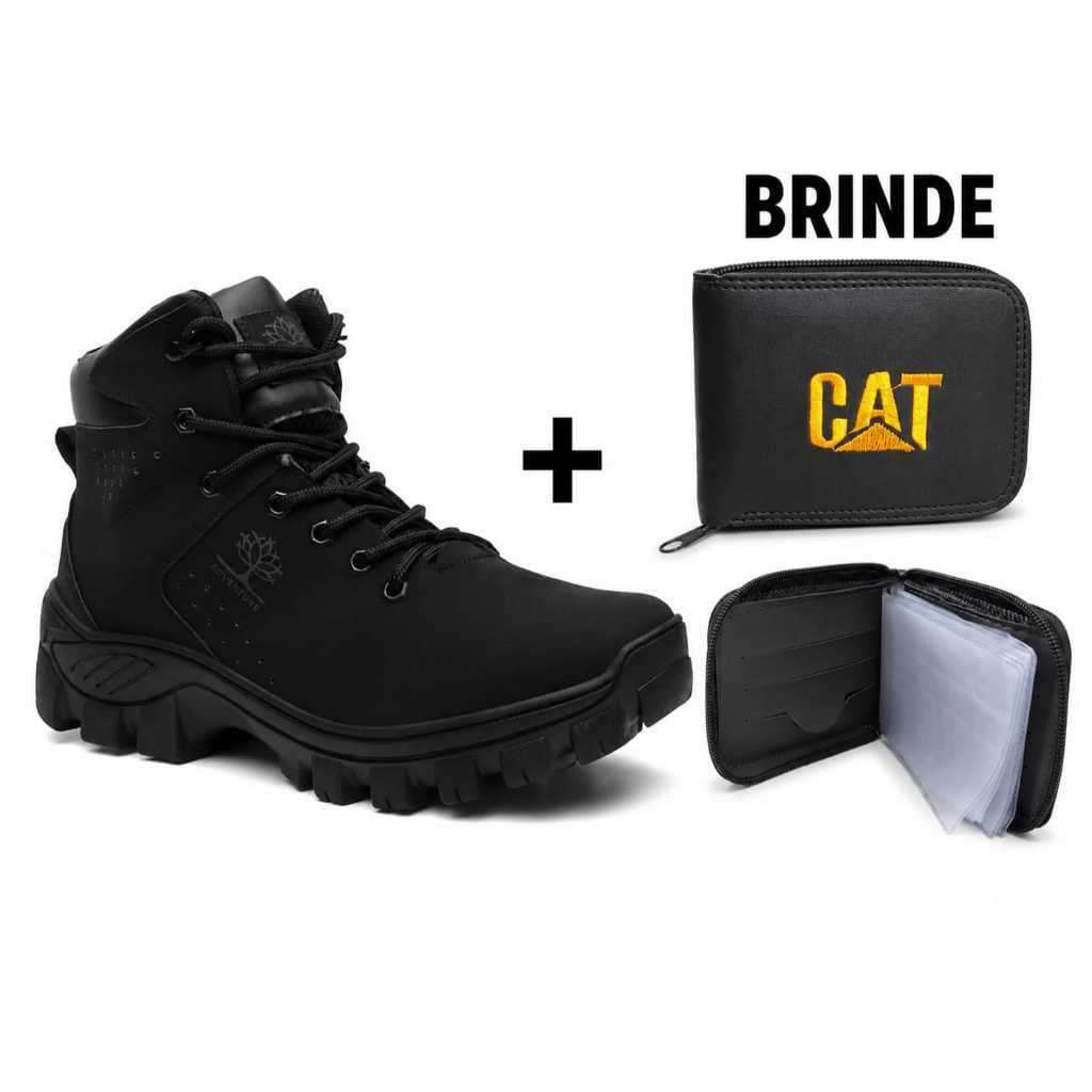 Bota Adventure + Carteira CAT Coturno Trilhas Solado Borracha Promoção até julho