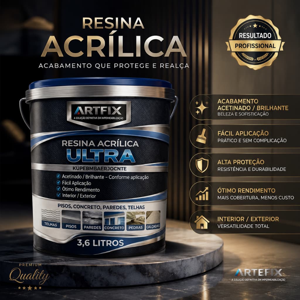 Resina Acrílica Incolor Brilhante 3,6L Base Água Impermeabilizante para Pisos e Paredes