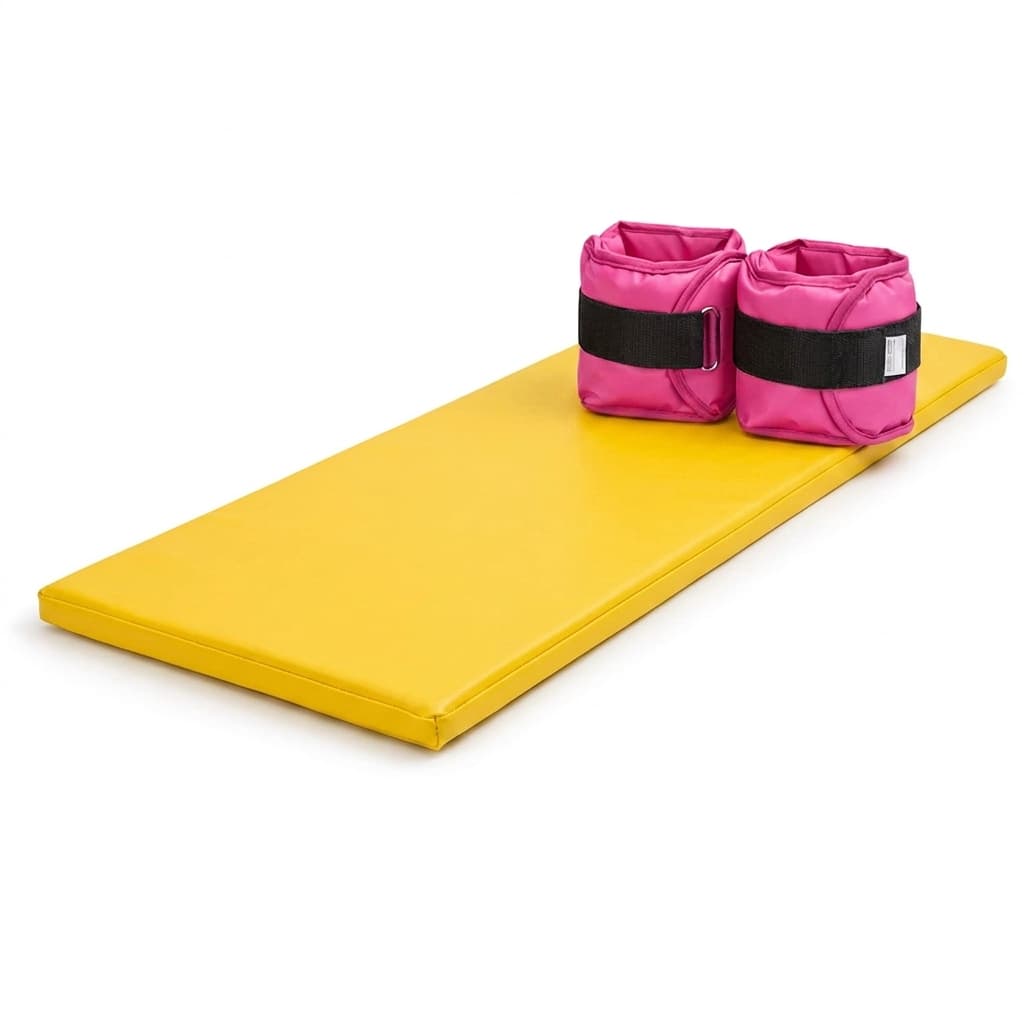 Treinamento Completo Colchonete Amarelo Fitness + Par Caneleiras Rosa 1kg a 5kg
