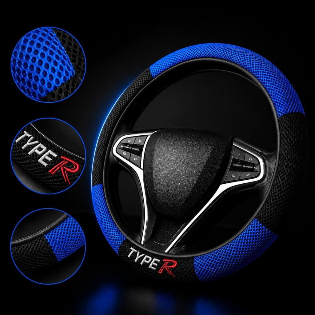 Capa de volante Typer - Universal - Capa de volante Modelo Azul e preto Material Respirável -Proteçã