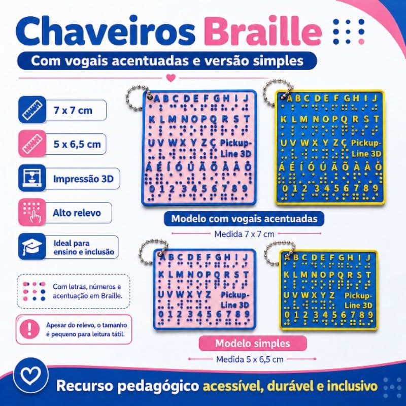 Chaveiro Alfabeto Braille Educativo Inclusivo Impressão 3D