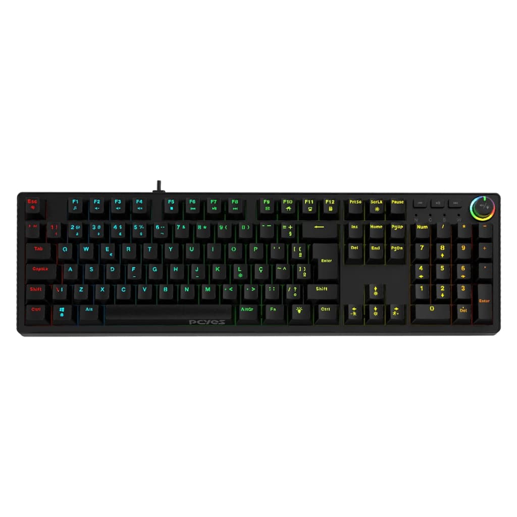 Teclado Mecânico 100% PCyes Zacky Black Vulcan Switch Red Led Rainbow