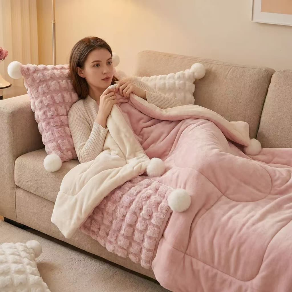 Esta manta-almofada 2 em 1 é macia, quente e felpuda, ideal para sofás-cama, uso externo, estofamento de carros e como p