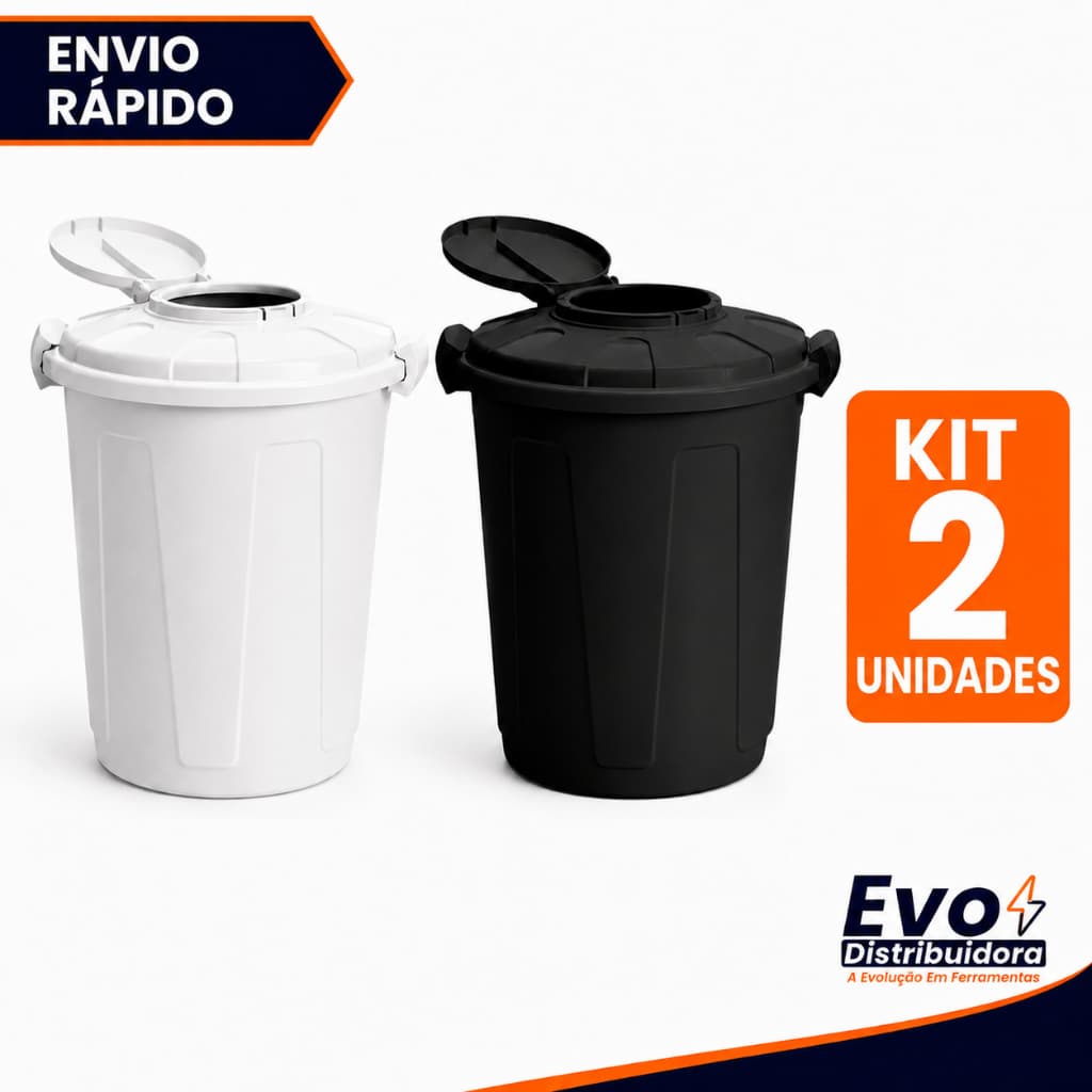 Kit 02 Unidades Cesto de Lixo Lixeira 60 Litros Tampa Higienica Branca e Preta (Escolha o KIT)