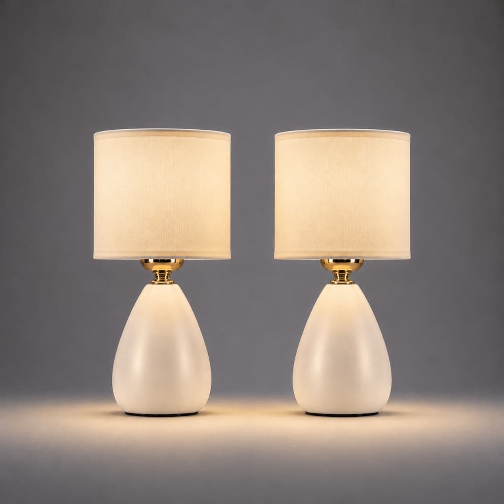 Kit 2x Abajur Luminária Branco Cúpula de Tecido 1xE27