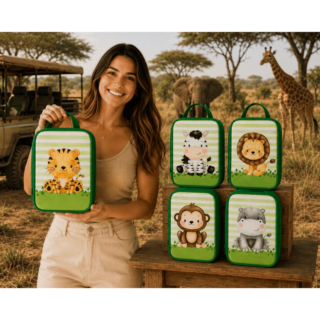 Kit 10 Maleta Slim Para Aniversario e Lembrancinha Safari Menino
