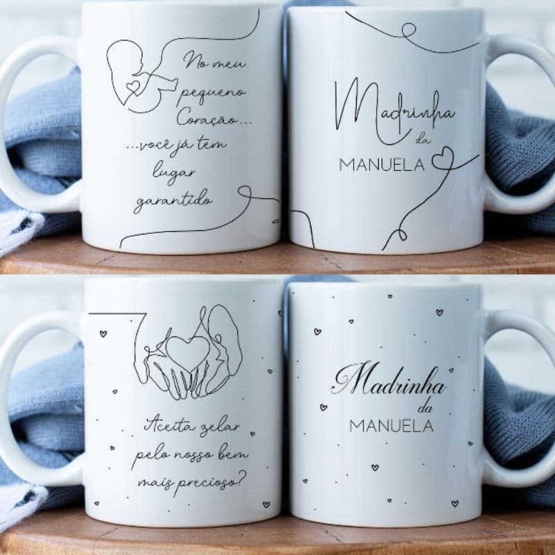 Caneca Personalizada Madrinha e Padrinho | Convite de Batismo Vários Modelos| Caneca de Porcelana 325ml