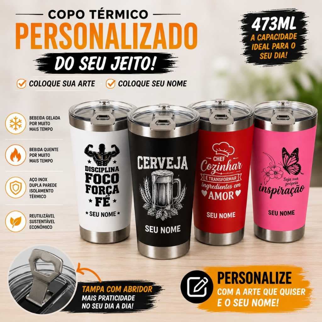 COPO TÉRMICO 473ML PERSONALIZADO EM DTF UV DESENHOS INFANTIS E DIVERSOS CONSERVA GELADO FRIO ANIMES.
