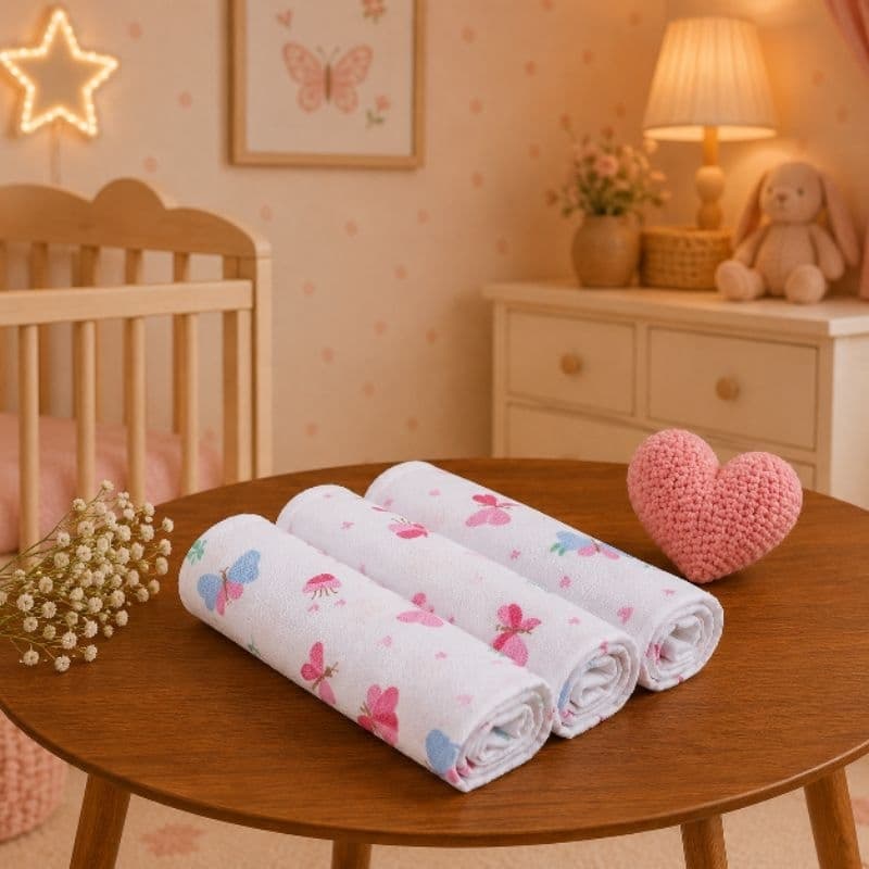 Kit Bebê Cueiro 3 Peças Flanelado100% Algodão 1,00M x 80cm Tamanho Grande Chá Maternidade Macio
