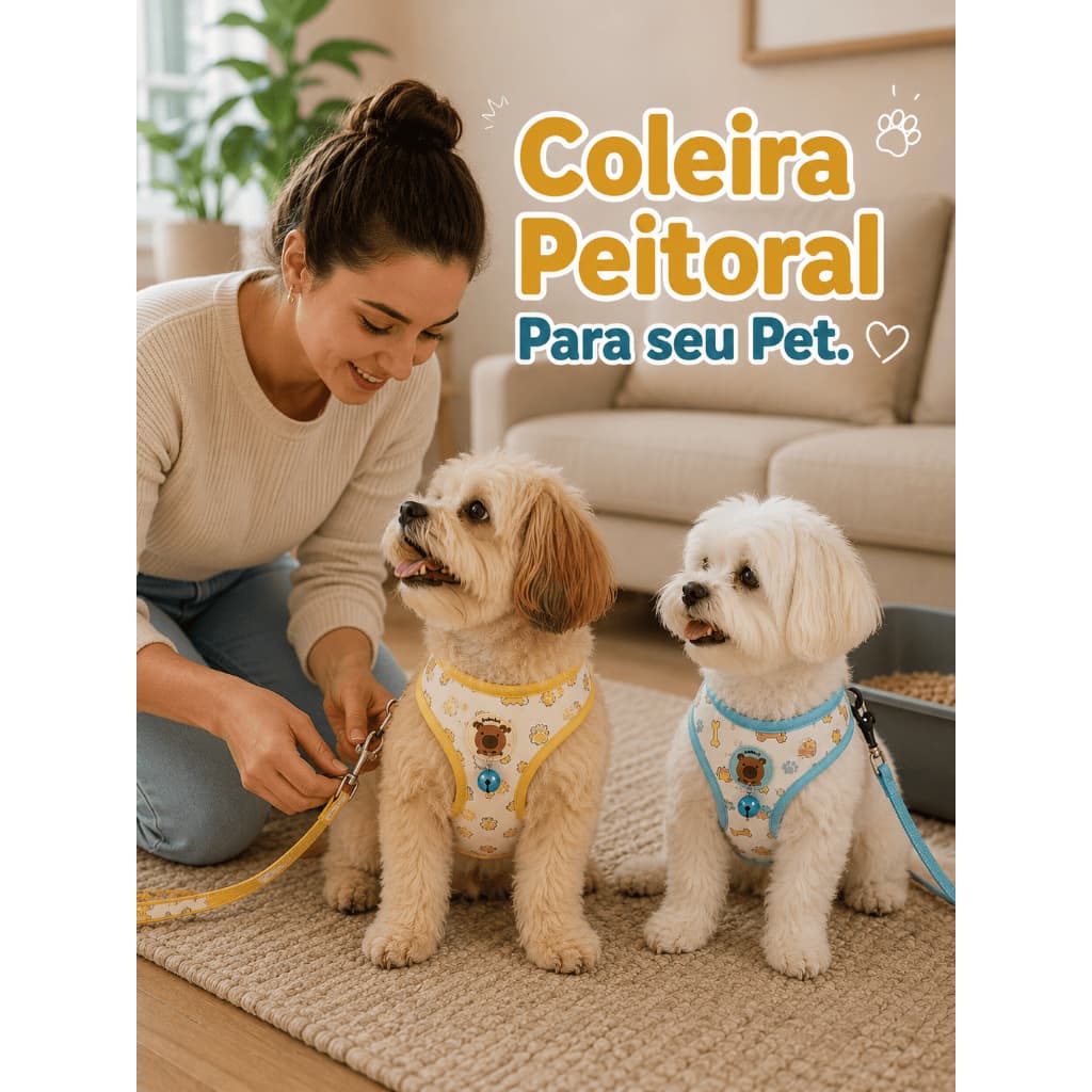 Coleira Peitoral para Cachorro Pequeno Porte - Peitoral Colete Ajustável TAM Unico Cães Filhote com Guia