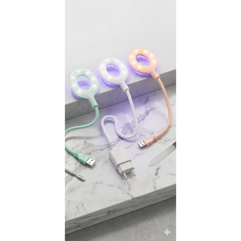 Luminária LED Donut Nail Lam -Luz para Escritorio e Fotografia de Unhas - Formato Ring Light Articulável USB Com Luz  UV