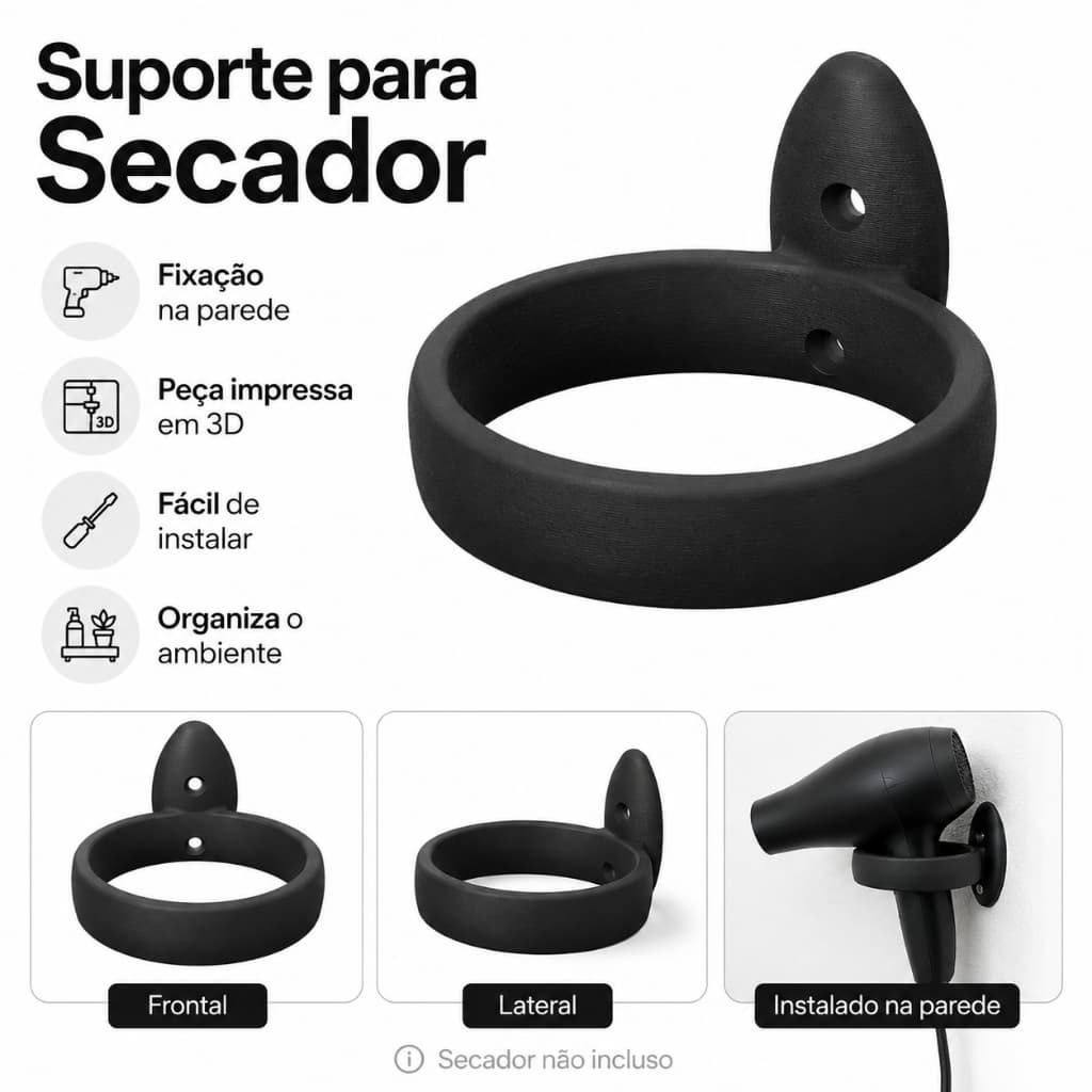 Suporte de Parede para Secador de Cabelo Porta Secador Banheiro Salão de Beleza
