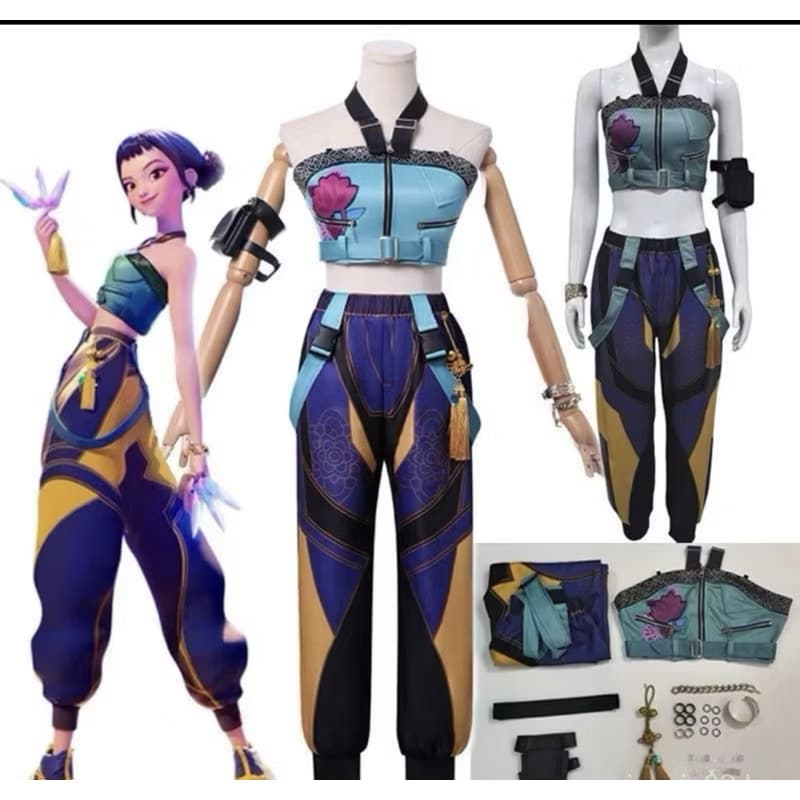 K-Pop Demônio Caçarix Zoey Cosplay Traje Uniforme De Palco Vestido Anime Meninas Grupo Caçadores Roupa Conjunto Hallowee