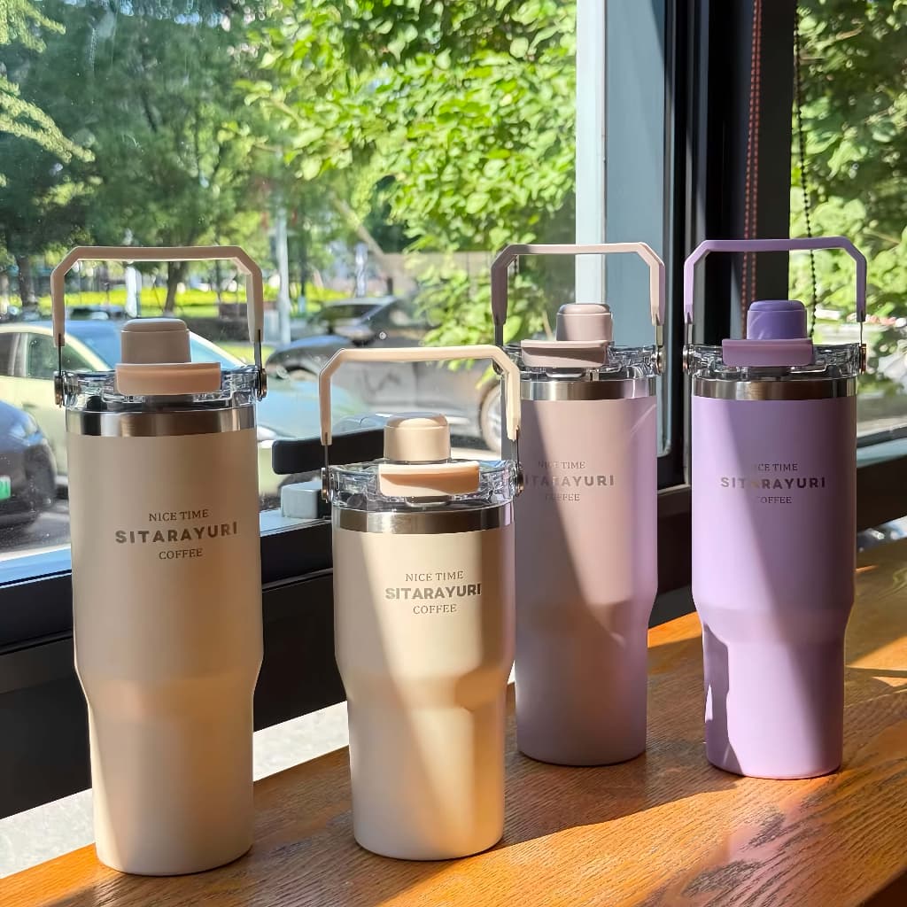 Garrafa Térmico Magnético 3em1 SITARAYURI 304 Inox, Canudo Retrátil, Alça Portátil, Conserva Gelado