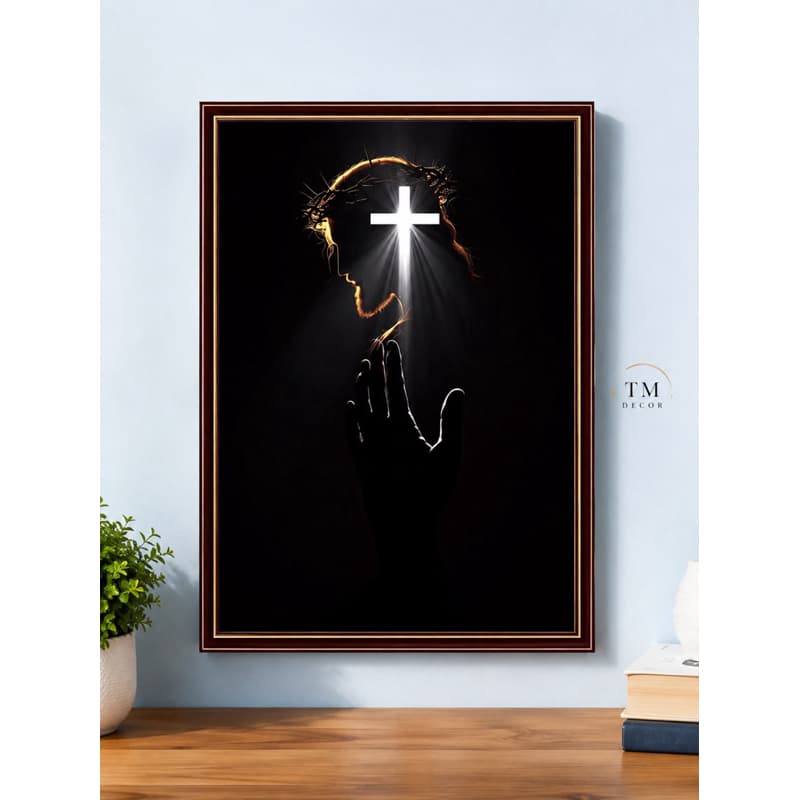 Quadro Decorativo Jesus Cristo Cruz Iluminada Religioso Cristão Evangélico Arte de Parede Sala Quarto
