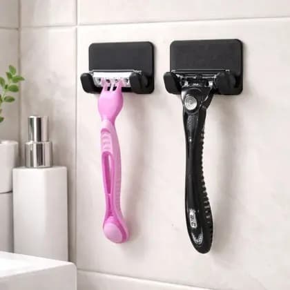 Kit Suporte Para Barbeador Porta Gilete Gillette Prestobarba Parede Sem Furo Fita 3M Preto Banheiro