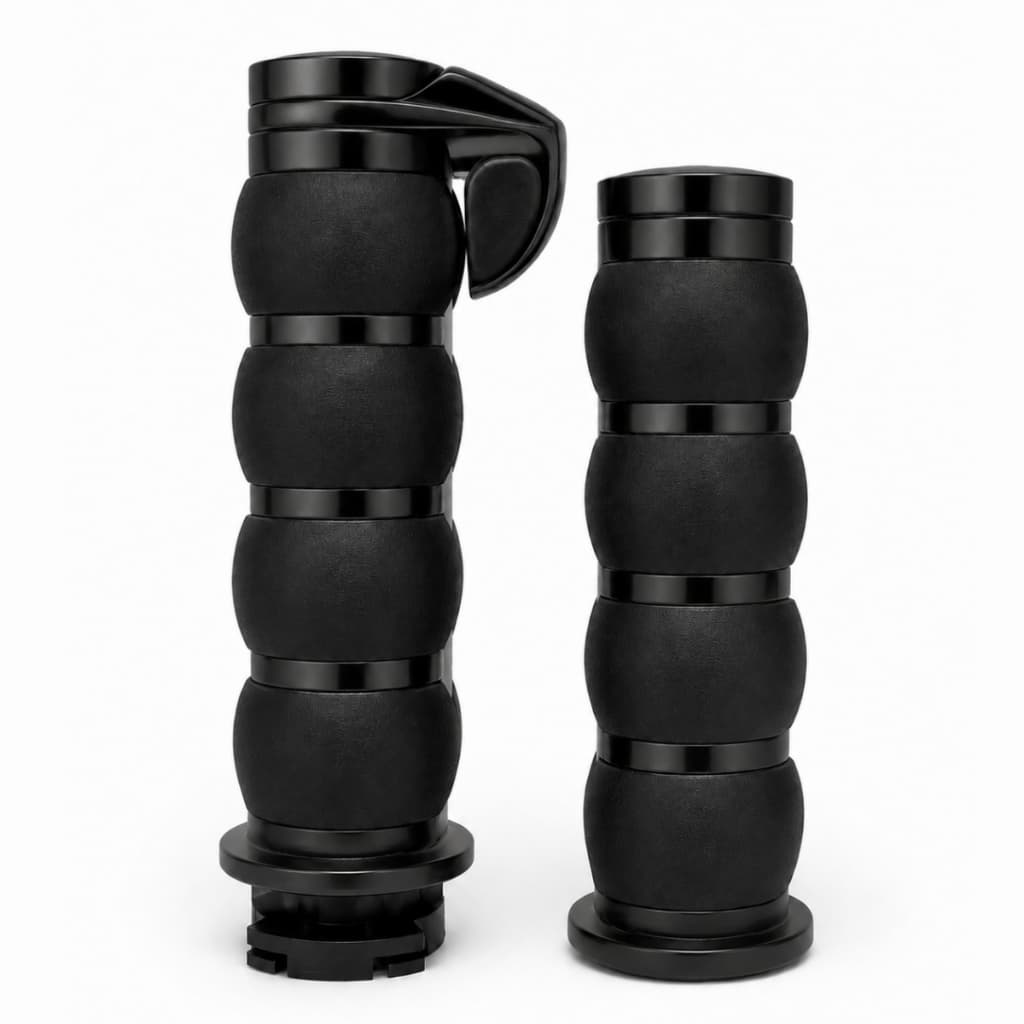 Par Manopla Emborrachada Para Motos Custom 1 Polegada Preto Cromado