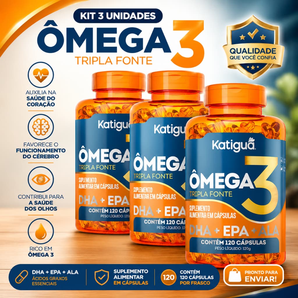 Kit 3 Ômega 3 1000mg 120 Cápsulas Tripla Fonte Katiguá 100%