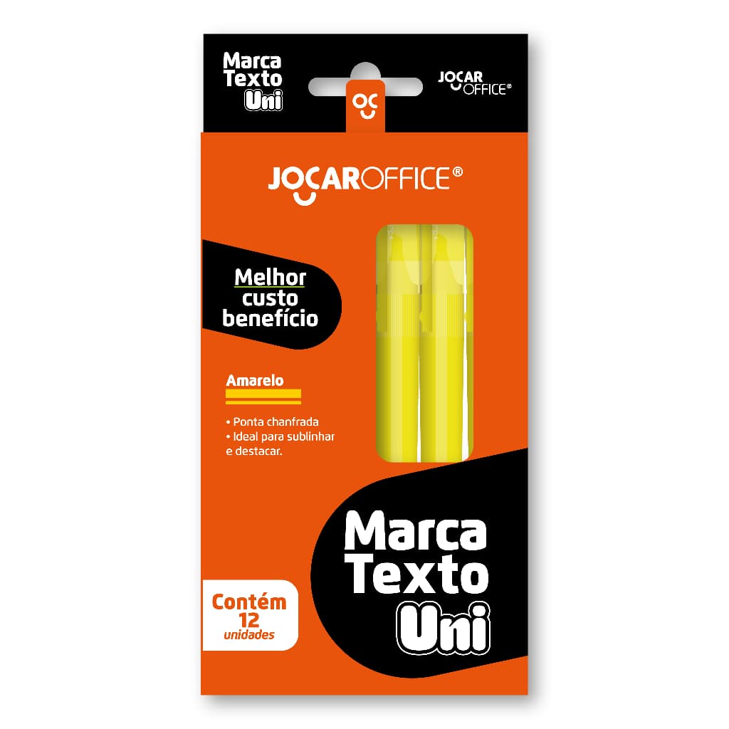 Kit 12 Canetas Marca Texto Uni Jocar Office - Nas Cores Amarelo, Rosa e Verde