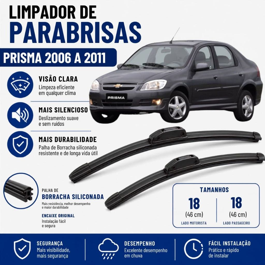 Par Palheta Limpador ParaBrisa Prisma 2006 2007 2008 2009 2010 2011 Silicone