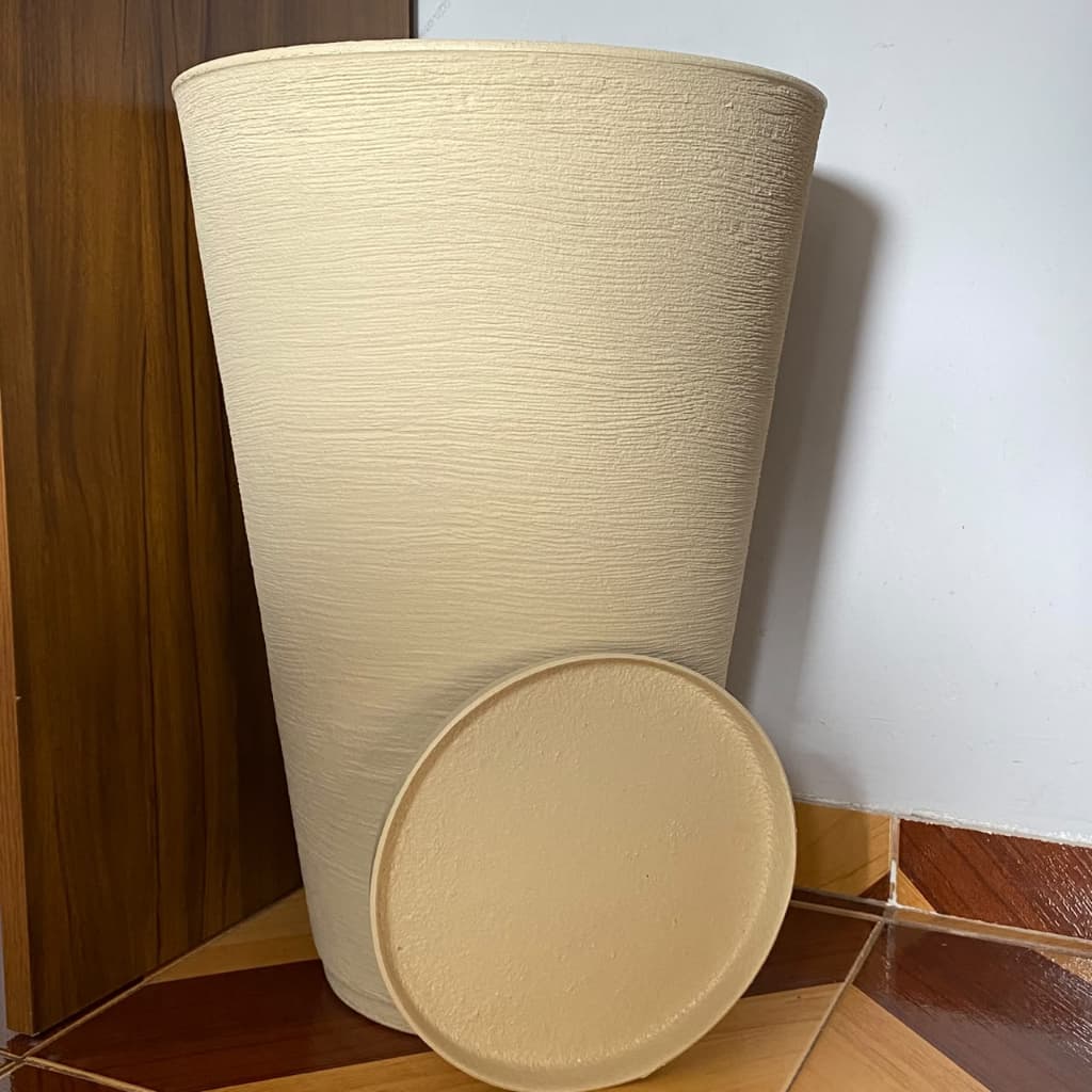 Vaso Planta Decorativo Grande Coluna Redonda Escovada 59x41 com Prato