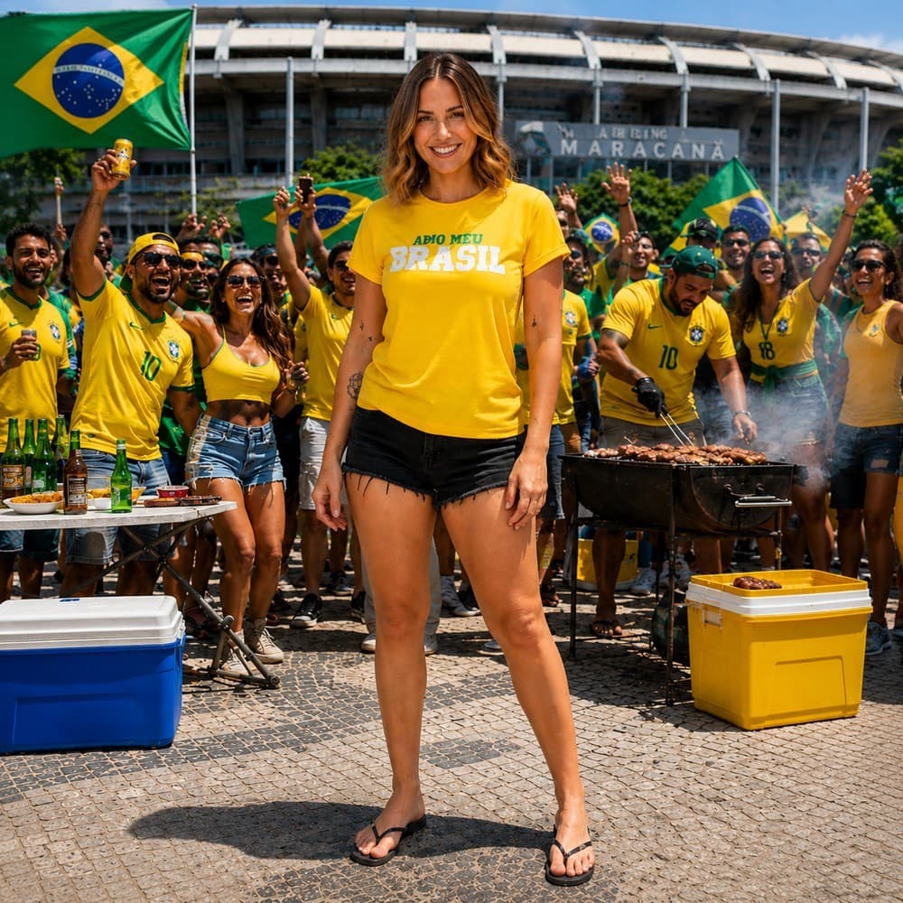 T-Shirt Feminina Brasil Copa Torcida Patriótica Blusa Casual Bandeira Brasileira Algodão Macio
