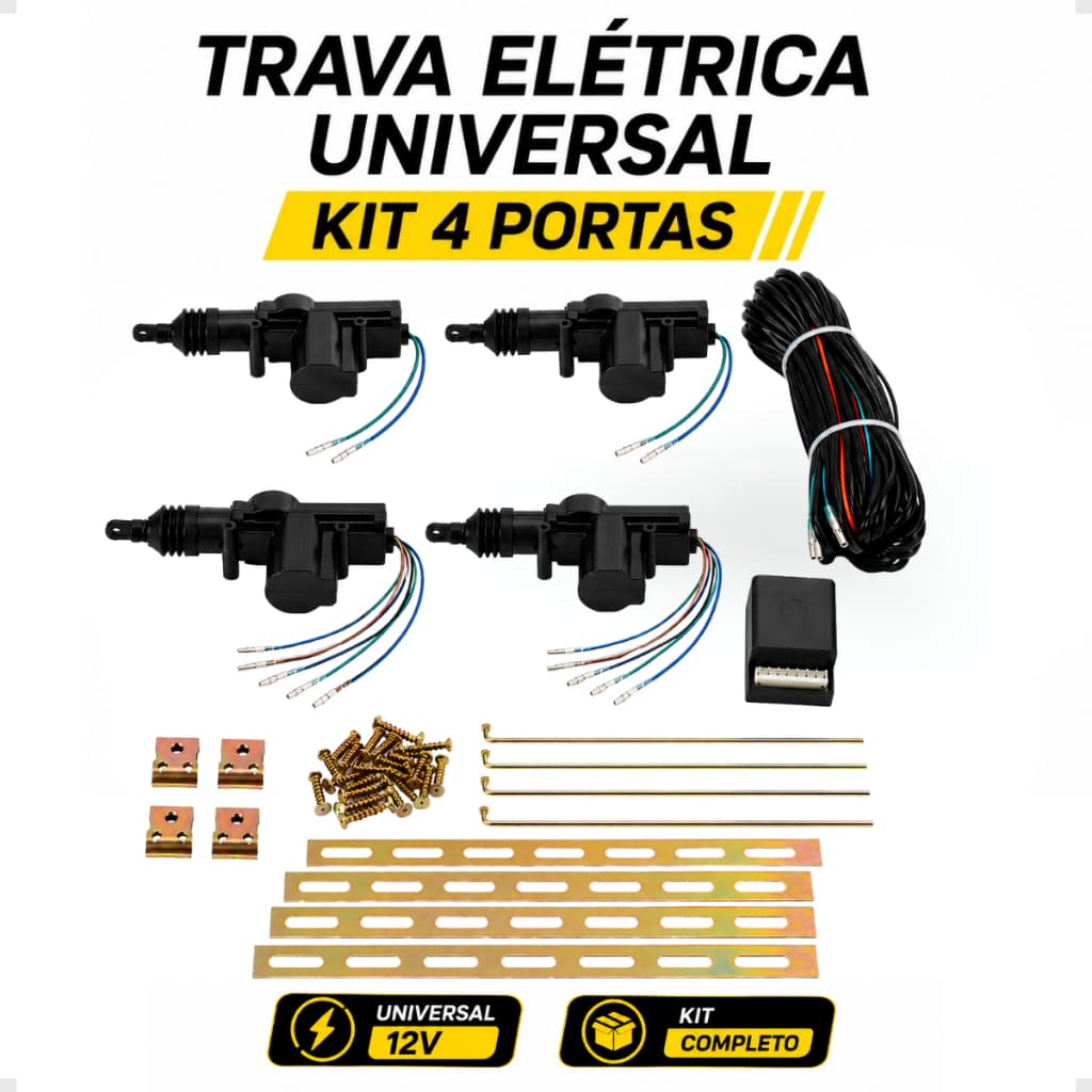 Kit Trava Elétrica Universal 4 Portas Dupla Serventia Carro Centralina 12V Compatível Alarme Segurança